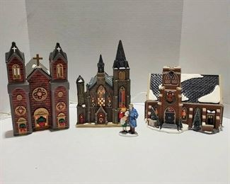2 Department 56 Churches Holy Angelis Cathedral and 1 Figurine