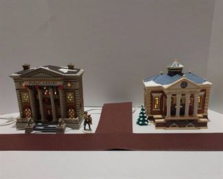 2 Dept 56 Library Buildings with Pieces of Road