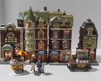 Christmas in the City Collection 4 Brownstone Townhouses a Taxi a Hotdog Stand Townhouse