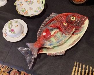 Portuguese Majolica fish plate and tureen by Bordallo  Pinheiro

