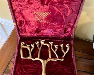 Contemporary brass menorah by Klass
