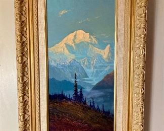 Oil on board mountain landscape by Ernest Robertson (1939-)
14” x 22”

