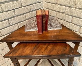 Pair of triangular nesting tables by Sherrill
