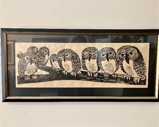 Wood block owl print
