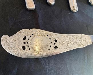 Fisherman engraved English sterling knife
