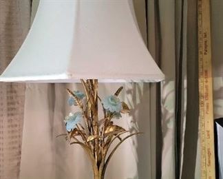 04 Vintage Italian Regency Blue Murano Glass And Tole Lamp