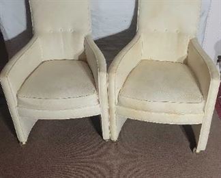 Pair Upholstered Chairs on Wheels