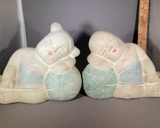 Vintage Asian Hand Carved GIRL BOY Sleeping Children On Watermelon