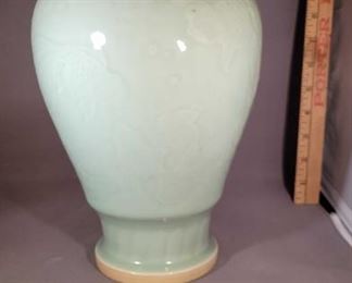 Vintage Chinese Celadon Koi Fish Vase