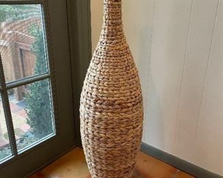 SOLD Woven seagrass floor vase. 10" D x 37" H