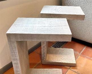 SOLD -  for the PAIR. Sell new for $400 EACH. Raffles Pull Up Tables. Light weight, neutral color, use anywhere! As show, 10" L x 14" W x 22" H. There is minor damage on one corner, image avail upon request. 