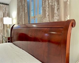 SOLD--  Cherry Wood King Sleigh Bed  - 89 x 92 x 50.5 INCLUDES Memory Foam Mattress and platform base by LEESA.