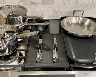 SOLD--All Clad:   SOLD - All Clad steamer insert and pot , $60 All Clad 10" stainless saute pan,  $60 All Clad double burner griddle, SOLD- All Clad 6 oz ladle,  SOLD-All Clad spatula. SOLD - 2qt all clad lided pot. 