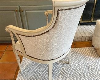 SOLD Decorative arm chair with nailhead trim and neutral animal print fabric - 24x20x36. Great condition! 