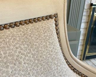 SOLD-Decorative arm chair with nailhead trim and neutral animal print fabric - 24x20x36. Great condition! 