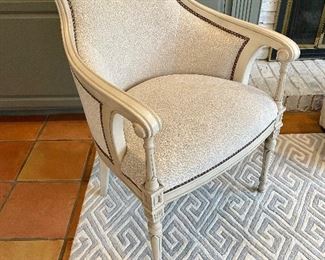 SOLD -  Decorative arm chair with nailhead trim and neutral animal print fabric - 24x20x36. Great condition! 
