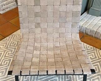 SOLD - . TWO avail! Pottery Barn woven suede accent chair in stone (color) with black steel base-  25x23x31 (2 available). These sit low. 
