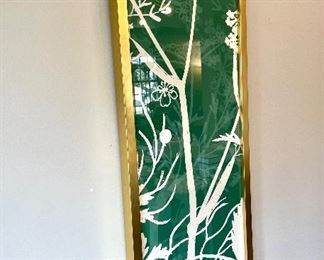 SOLD Yarrow plant graphic panel. Custom green color w/ brass  frame. From Rusted Chandelier. Sell new for $500+.  17 x 48. 