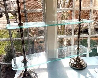 SOLD - Patisserie Glass Serving Stand. Pewter finish. Sells new at Ballard Design for $299.   26L x 7D x 25H 