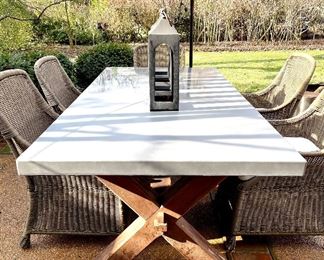 SOLD - Pottery Barn Concrete  Dining Table 84" L 40" W H 30" Wooden Leg Base. Sells new for $2499. 