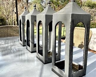 SOLD-. Pottery Barn black, metal outdoor Lanterns. Sells new for $99/each. 19" H 