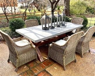 ALL SOLD-Concrete Table w/ Wood Base by Pottery Barn. 84L x 40 x 30H. Sells new for $2499.