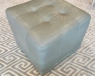 SOLD Ballard Design Upholstery Collection - Leather Ottoman, Sage Green 19L x 19W x 17H