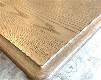 SOLD-Bassett Furniture trestle table. Light grey finish, hand stained. Solid wood.  79 x 40 x 30. Minor wear on top. 