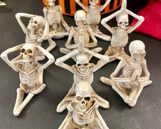 SOLD - Set of 9 yoga skeletons,  3" tall