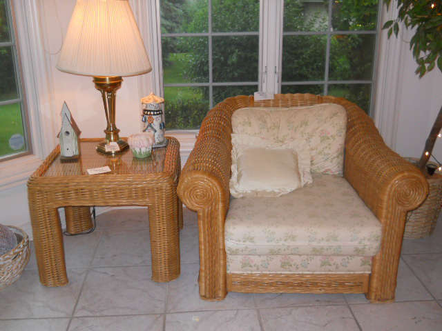 wonderful  room full  of rattan "Florida" styled furniture, each piece priced