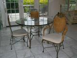 HEAVY iron base beveled glass top kitchen set, four HEAVY chairs