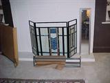 Custome made stained glass fireplace screen..looks like Frank Lloyd Wright.