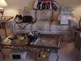 4 pair of Ferragamo shoes, sized 9, Plunkett sofa, 4 new Coach handbags.