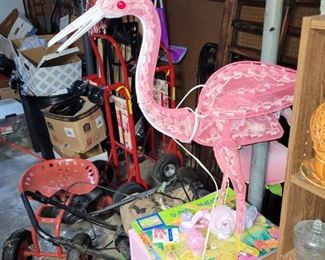 Garden stool and light up flamingo