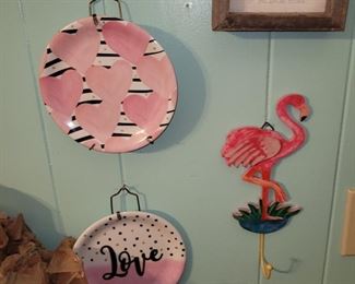 Love plates and flamingo decor