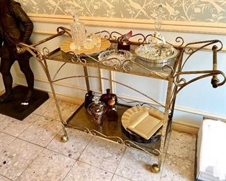 Vintage MCM metal gilded bar cart!  Here's your statement piece!