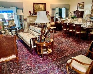 Note the large RICH floor rug, Persian Meshed, 2nd quarter of 20th century.  13'2"x21'2".  Beautiful colors!