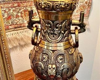 John Matson vintage brass lamp-Heavy.  Asian motif.  Love the rings!