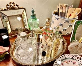 Nice collection of perfume bottles including 2 Waterford.