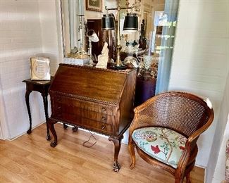 Nice secretary with another caned chair.