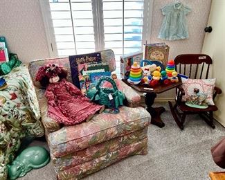 Pretty club chair and child's rocker.