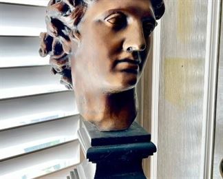 Large bronze Apollo bust on stand.  
