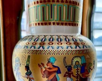 Upscale Kaiser vase with Egyptian motif.  Brilliant colors.