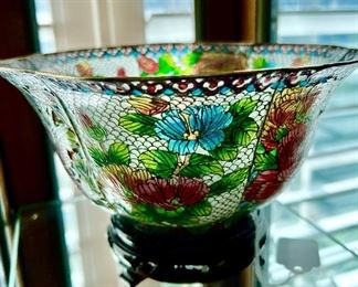 Chinese plique de jour pierced bowl.  Mini stained glass.