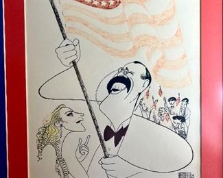 Hirschfield caricature illustration with added watercolor wash.