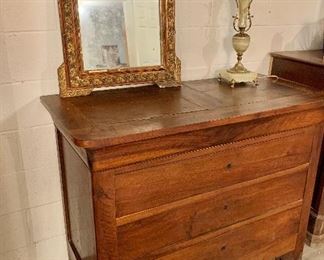 Vintage French 3 drawer dresser and mirror.  Right out of the crate!