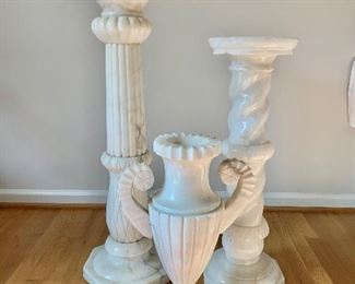 Vintage marble pedestals and urn