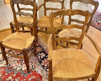 Set of 5 vintage French rush chairs