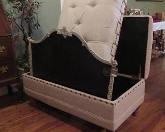 Storage ottomans, chalkboard