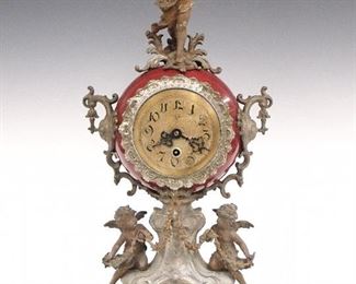Lenzkirch Porcelain And Spelter Mantel Clock
